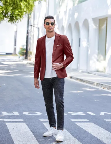 Vista 3 de COOFANDY Chaquetas deportivas ligeras de corte ajustado para hombre, chaquetas de traje de un botón