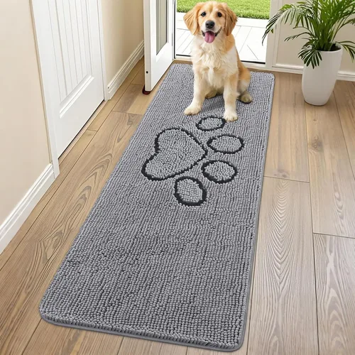 Vista 192 de Smiry Tapete para puerta de perro para patas fangosas, absorbente y Gris y negro