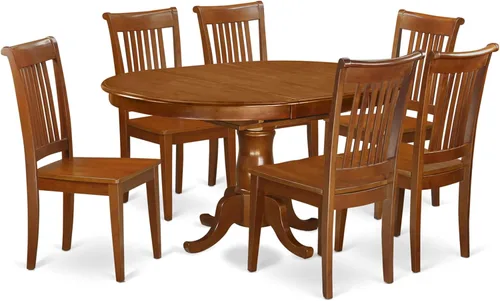 Vista 8 de East West Furniture PORT5-SBR-C - Juego de muebles de comedor de 5 piezas, incluye una mesa de madera ovalada con hoja de mariposa y 4 sillas