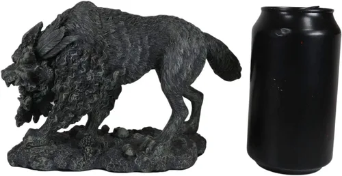 Vista 7 de Ebros Gift Estatua de Fenrir de mitología nórdica vikinga con acabado de piedra sintética, 8.25 pulgadas de largo, figura de lobo gigante Vánagandr