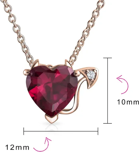 Vista 5 de Romantic Cubic Zirconia Red AAA CZ Infinity Sexy Devil Heart Necklace Stud Earring Pendant Jewelry Set For Women Teen Rose Gold Plated .925 Sterling