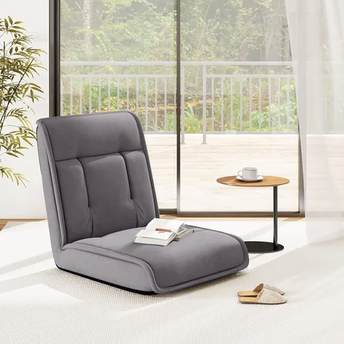 Vista 2 de COSTWAY Silla plegable de suelo, sofá convertible con respaldo ajustable de 14 posiciones, reposacabezas ajustable de 5 posiciones, silla acolchada
