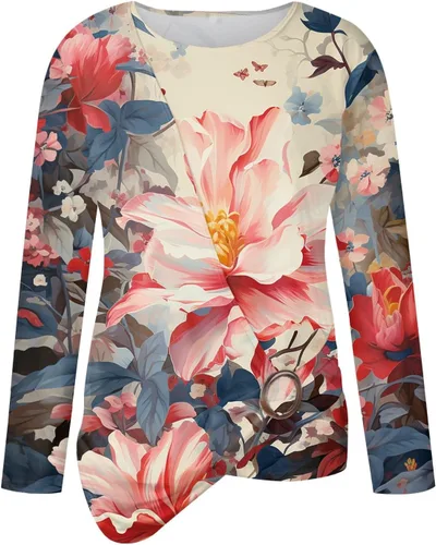 Vista 3 de Costumes for Women Printing Long Sleeve Pullover Tops Fake Two Piece Round Neck T Shirts Fall Winter Outfits