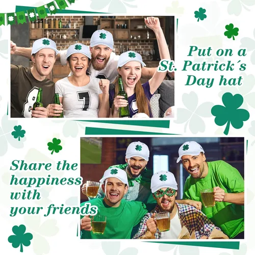 Vista 5 de Tigeen 4 unidades de sombrero de béisbol del día de San Patricio, gorra de béisbol de trébol, sombrero irlandés bordado de trébol, regalos