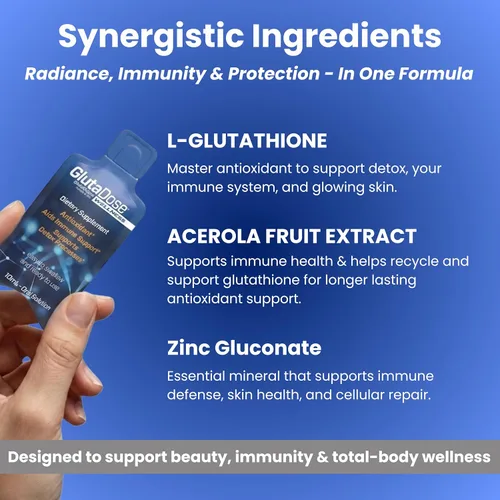 Vista 3 de GlutaDose Suplemento líquido de glutatión, L glutatión líquido con acerola y zinc, sabor natural a bayas de limón, fórmula antioxidante sin azúcar