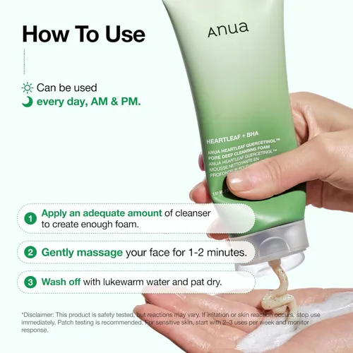 Vista 7 de Anua Heartleaf - Espuma limpiadora profunda de poros de quercetinol, lavado facial para limpiador de refinación de poros, limpiador facial diario