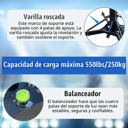 Vista 5 de TECHTONGDA Soporte de manivela de iluminación de 2 piezas, soporte de altavoz resistente, 550 libras de capacidad, sistema de armadura de luz