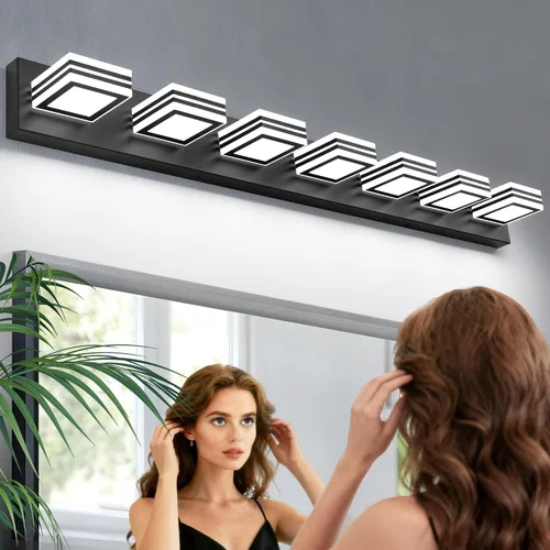 Vista 14 de SOLFART Lámparas LED para tocador de baño: 3 luces de níquel cepillado moderno acrílico para pared de baño sobre espejo de 20 pulgadas 5CCT Níquel