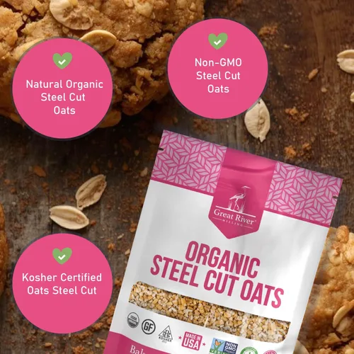 Vista 4 de Great River Milling Avena orgánica cortada de acero Grano entero, sin OMG, Kosher abundante saludable Textura y sabor ricos Perfecto