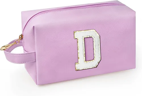 Vista 74 de Bolsa de maquillaje personalizada con inicial con asa, bolsa de cosméticos de preparación con bolsillo interior con cremallera, 8, 9, 10, 11, 12 Rosa