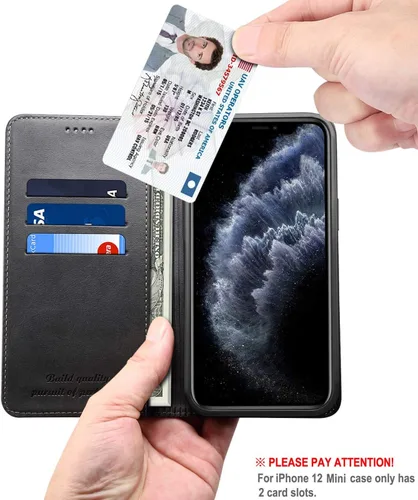 Vista 3 de SINIANL Funda tipo cartera para iPhone 12/12 Pro con tarjetero, funda plegable de cuero con función atril y cierre magnético para 6.1 pulgadas, Negro