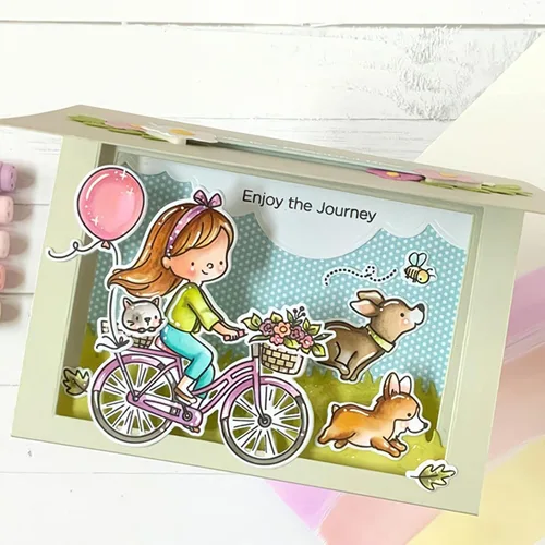 Vista 5 de Girl on Bike - Juego de sellos y troqueles transparentes para hacer tarjetas, plantillas cortadas para álbumes de recortes, álbum de fotos, papel