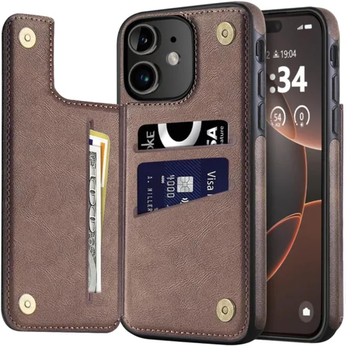 Vista 8 de Funda tipo cartera de diseño para iPhone 11 con tarjetero de cuero de lujo con ranuras para tarjetas doble cierre magnético a prueba de golpes 2019