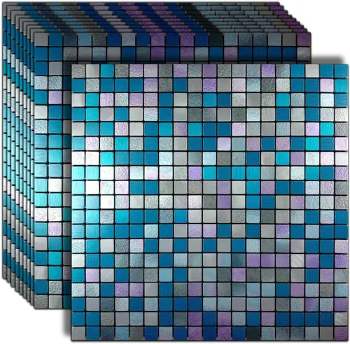 Vista 10 de Azulejos de Respaldo de Metal Despegar y Pegar para Cocina Decoración de Pared 3D Azulejos de Mosaico de Aluminio para Baño, 12"x12"x0.15