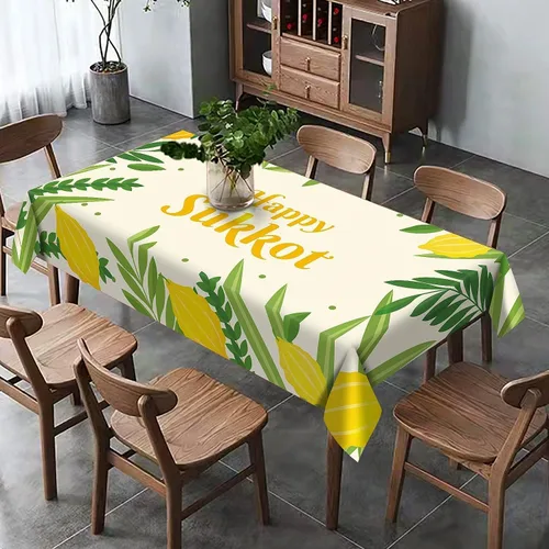 Vista 3 de Hafangry Mantel de Sukkot Decoración de Sukkah, Etrog Lulav, suministros de vacaciones judías, rectangular, cocina, comedor, hogar, mantel de 60 x