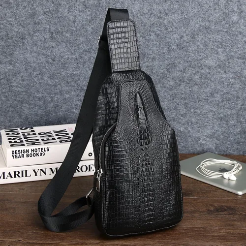 Vista 2 de Leather Sling Bag Hiking Daypack for Men Women Outdoor Travel Camping Fishing Business Crossbody Shoulder Chest Pack