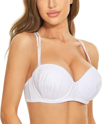 Vista 2 de Wingslove Sujetador sin tirantes para mujer, brasier sin tirantes con aros multidireccionales, brasier sin tirantes, alfombra roja de figura completa