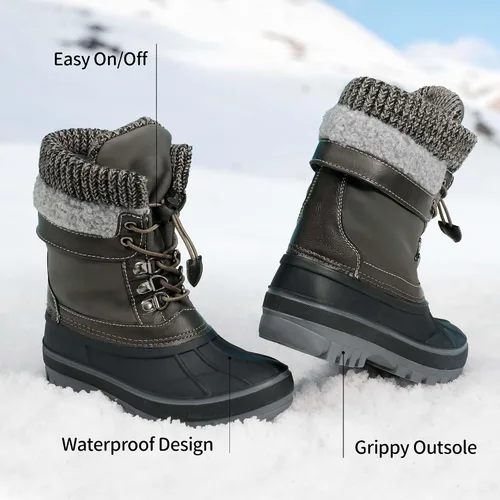 Vista 4 de DREAM PAIRS Botas de nieve, impermeables, con aislamiento, de invierno, para niño y niña