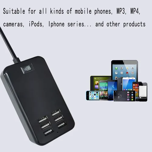 Vista 3 de Estación de carga USB, puerto de carga USB de 6 puertos adecuado para teléfonos inteligentes, todos los dispositivos de carga con SBU, cargador