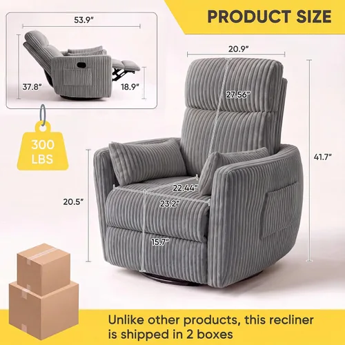 Vista 2 de Flamaker Silla reclinable giratoria, silla mecedora para cuarto de bebé Gris