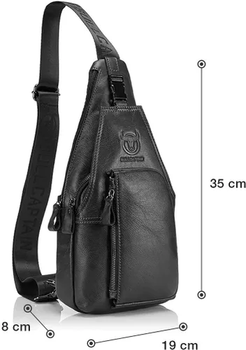 Vista 2 de Bolso de pecho de cuero genuino para hombre, bolso cruzado de hombro, bandolera, mochila de mensajero, mochila para negocios, casual