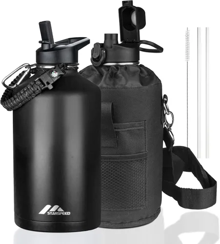 Vista 12 de StarSpeed Botella de agua aislada de 32 onzas con tapa con pajilla, botella de agua al vacío de doble pared de acero inoxidable, botella de agua