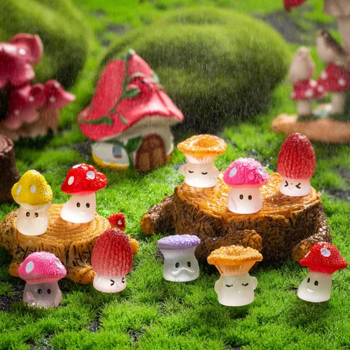 Vista 3 de 24 piezas de mini hongos de resina, estatua de hongos pequeños, figuras falsas de hongos en miniatura para jardín de hadas, accesorios de terrario