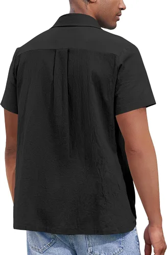 Vista 2 de Ranberone Men's Short Sleeve Cuban Guayabera Shirt Casual Button Down Cotton Linen Beach Summer Shirt