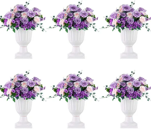 Vista 3 de NUPTIO Urn Planters for Front Porch: 19.7 Inch Set of 2 Black Pedestal Pots