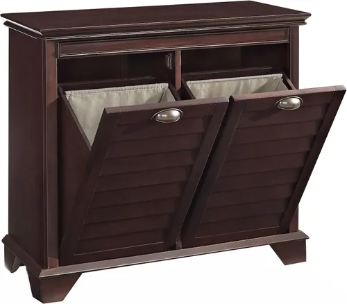Vista 2 de Crosley Furniture Lydia - Cesta para ropa sucia con bolsas de clasificación de lino, almacenamiento y organización en el baño, color espresso