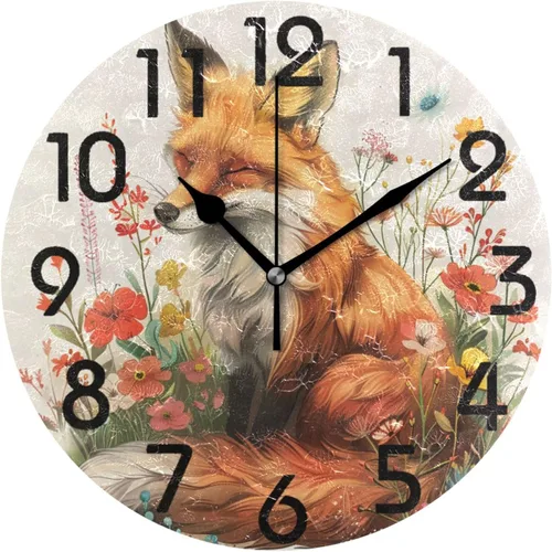 Vista 32 de Reloj de pared redondo retro de otoño con dos gnomos y calabaza de 10 pulgadas, funciona con pilas, reloj de escritorio analógico silencioso sin