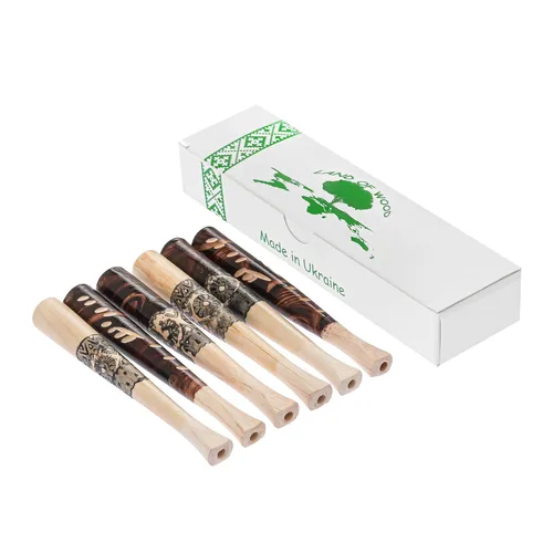 Vista 4 de Juego de 6 soportes de madera cortos para cigarrillos regulares, hechos a mano