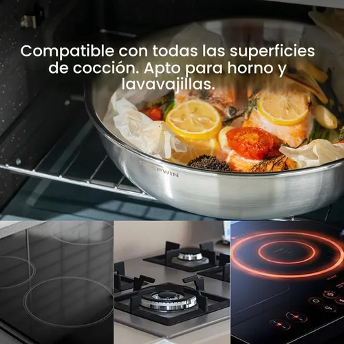 Vista 6 de Sartén de Acero Inoxidable 316 de 8.6 Pulgadas, Sartén Saltear de Acero Inoxidable de 5 Capas, Sartén Profunda, Compatible con Inducción, Apta