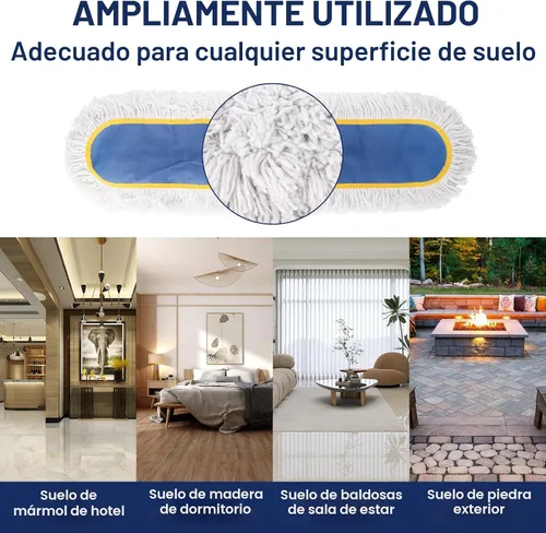 Vista 5 de Trapeador de polvo comercial de 24 pulgadas para limpieza de suelos, plumero resistente con 2 almohadillas de algodón reutilizables, mango largo