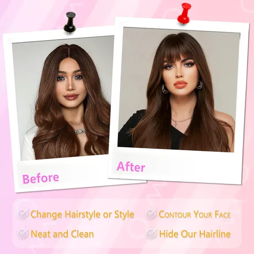Vista 2 de 2 extensiones de cabello con clip, extensiones de cabello francés con flecos, extensiones de cabello de una pieza con clip en la parte delantera