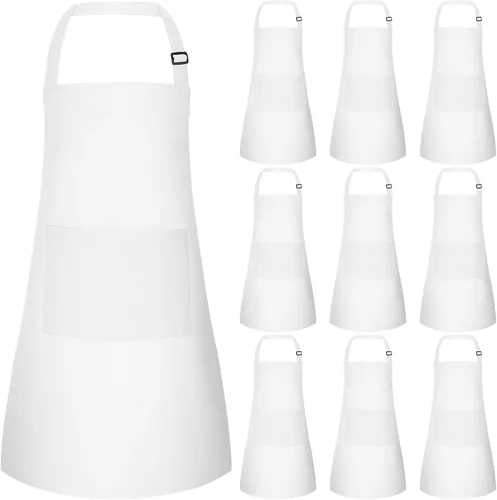 Vista 10 de Juego de 5 delantales para niños, delantal ajustable para niños con 2 bolsillos, delantal de chef para niños para pintar, cocinar, hornear, Negro