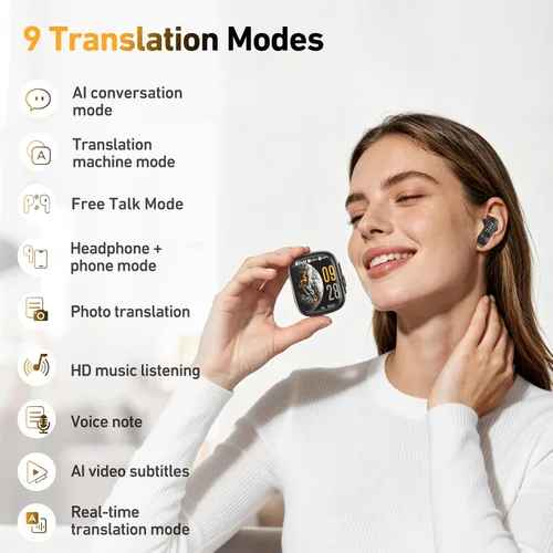 Vista 14 de NE72 - Auriculares de traducción AI en tiempo real, 165 idiomas traductor de auriculares, auriculares inalámbricos Bluetooth 6.0 con pantalla táctil