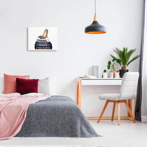 Vista 3 de Stupell Industries Glam Fashion Book Set Leopardo Zapatos Tacones Estirado Lienzo Arte de Pared Fabricado con Orgullo en Estados Unidos Stupell