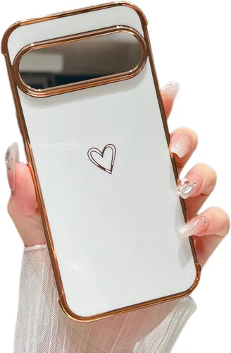 Vista 99 de ZTOFERA Funda diseñada para Google Pixel 7a, bonito diseño de corazones de amor con borde chapado y protección de lente de cámara, para Google Pixel