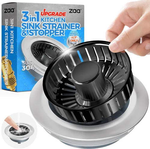 Vista 15 de zaa Colador de drenaje para fregadero, tapón 3 en 1 para fregadero de cocina, tapón de drenaje de cocina de acero inoxidable y cubierta con colador