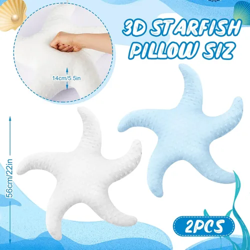 Vista 2 de Tatuo 2 almohadas de playa bonitas con forma de pez de estrella de mar de 22 pulgadas, almohadas de felpa con forma de estrella de playa, decoración