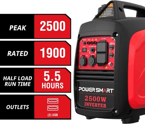 Vista 2 de PowerSmart Generador inversor portátil de 2500 vatios con tecnología silenciosa