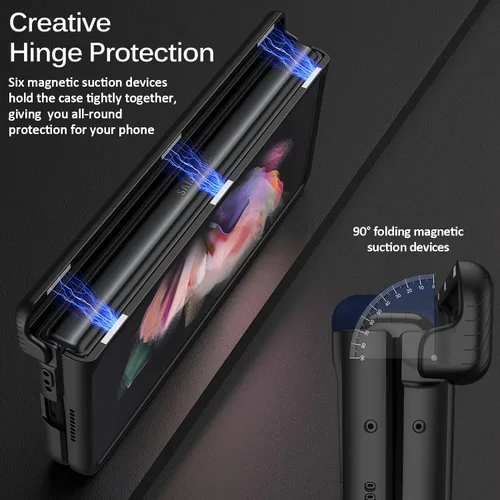 Vista 2 de Miimall Funda compatible con Samsung Galaxy Z Fold 3 con protección de bisagra, protector de pantalla de vidrio templado y función atril todo