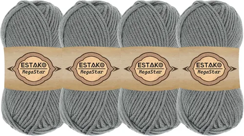 Vista 16 de Estako Megastar, 3.52 Oz (100g) de hilo de acrílico 75% y lana 25%, suave, peso grueso voluminoso #5 para crochet y tejer 120 yardas (110m)