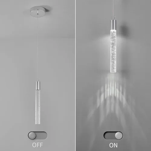 Vista 6 de Iluminación colgante moderna para isla de cocina, lámpara colgante regulable LED con acabado cromado, mini iluminación colgante de cristal
