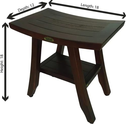 Vista 3 de DecoTeak -Bench-Taburete de ducha, banco de ducha de teca, asiento de ducha, silla de ducha para ducha interior, banco pequeño, reposapiés, taburete