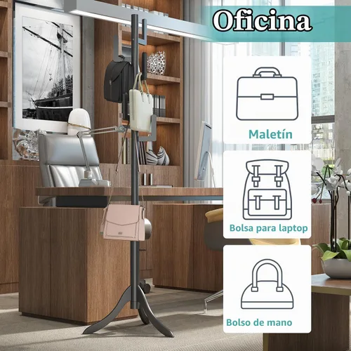 Vista 7 de Perchero negro independiente, árbol de bambú de cactus, soporte de madera de altura ajustable con 6 ganchos, perchero para niños, utilizado