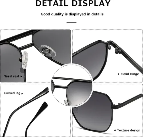 Vista 7 de kimorn Gafas de sol polarizadas para mujer y hombre, retro, de gran tamaño, cuadradas, vintage, modernas, clásicas, grandes, de metal, gafas de sol