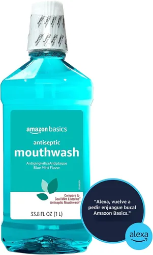 Vista 3 de Amazon Basics Enjuague bucal antiséptico, menta azul, 1 litro, 33.8 onzas líquidas, 1 paquete (anteriormente Solimo)