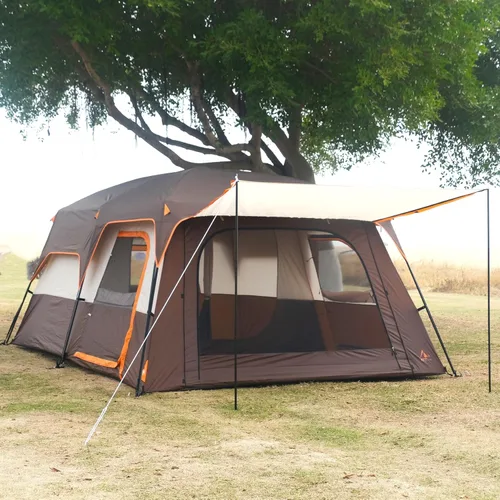 Vista 5 de KTT Extra Large Tent 10-12-14 Person(B),Family Cabin Tents,2 Rooms,3 Doors and 3 Windows with Mesh,Straight Wall,Waterproof,Double Layer,Big Tent
